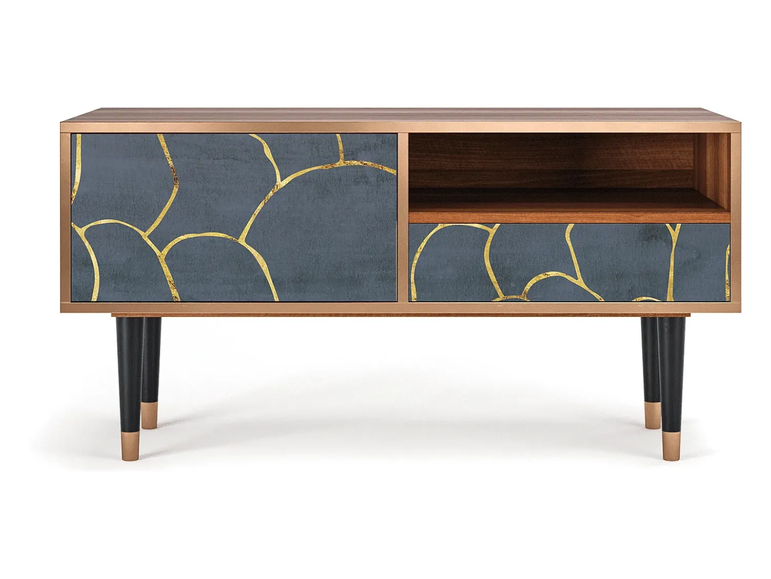 Móvel De Tv* Mueble de TV - 115х59х48 cm - T3 - Blue Lagoon, Nogueira Castanho