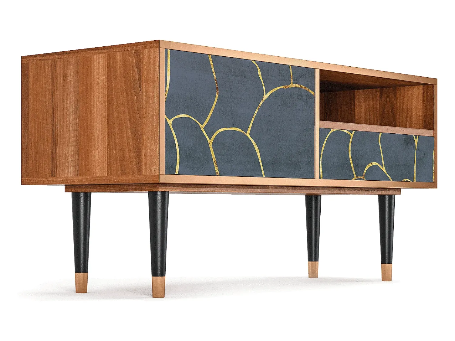 Móvel De Tv* Mueble de TV - 115х59х48 cm - T3 - Blue Lagoon, Nogueira Castanho