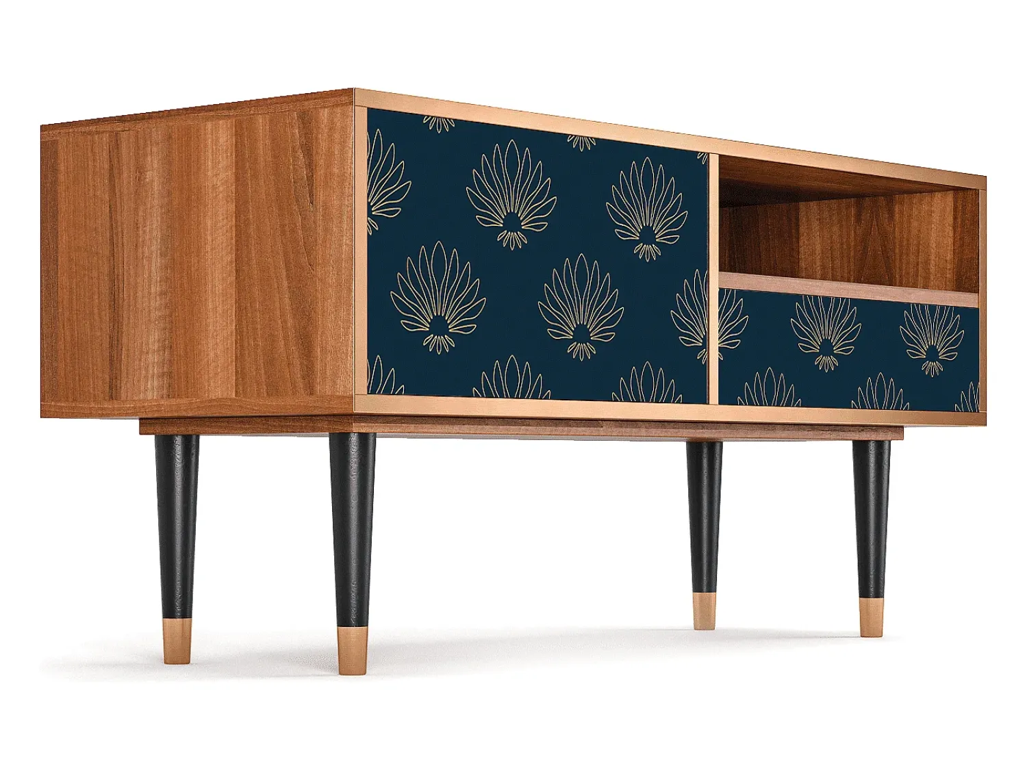 Móvel De Tv* Mueble de TV - 115х59х48 cm - T3 - Blue Lotus, Nogueira Castanho