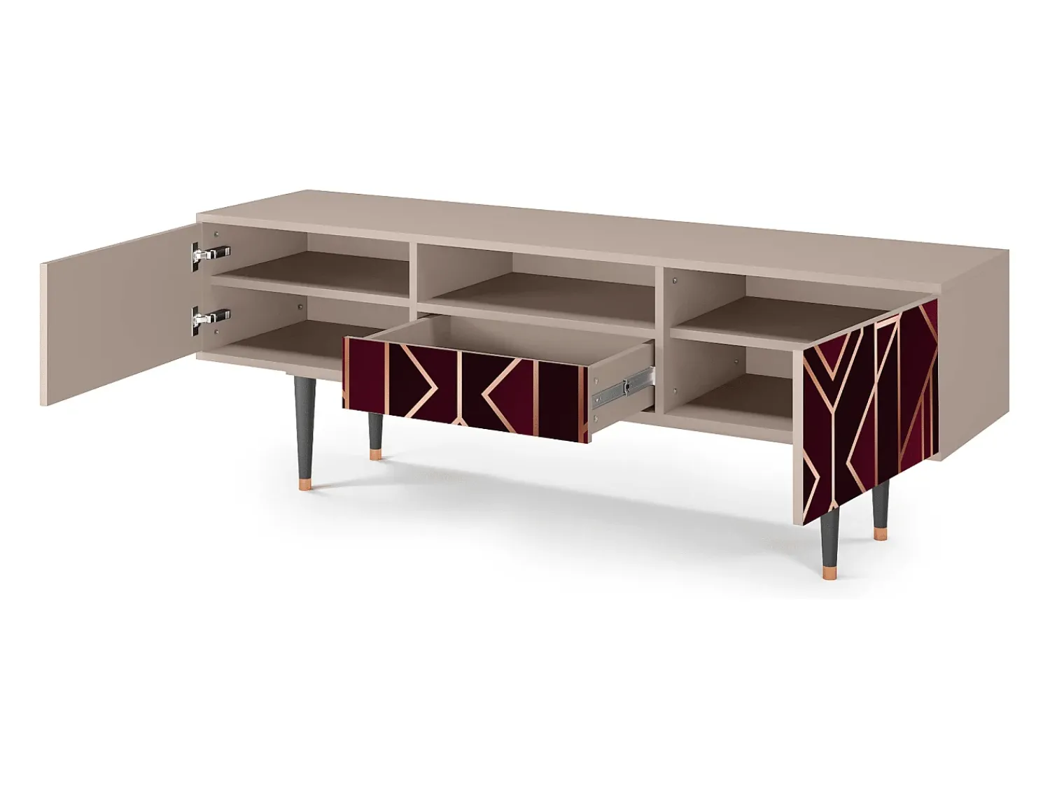 New Mueble de TV - 170х59х41 cm - T6 - Burgundy Jewelery, Latte Bege
