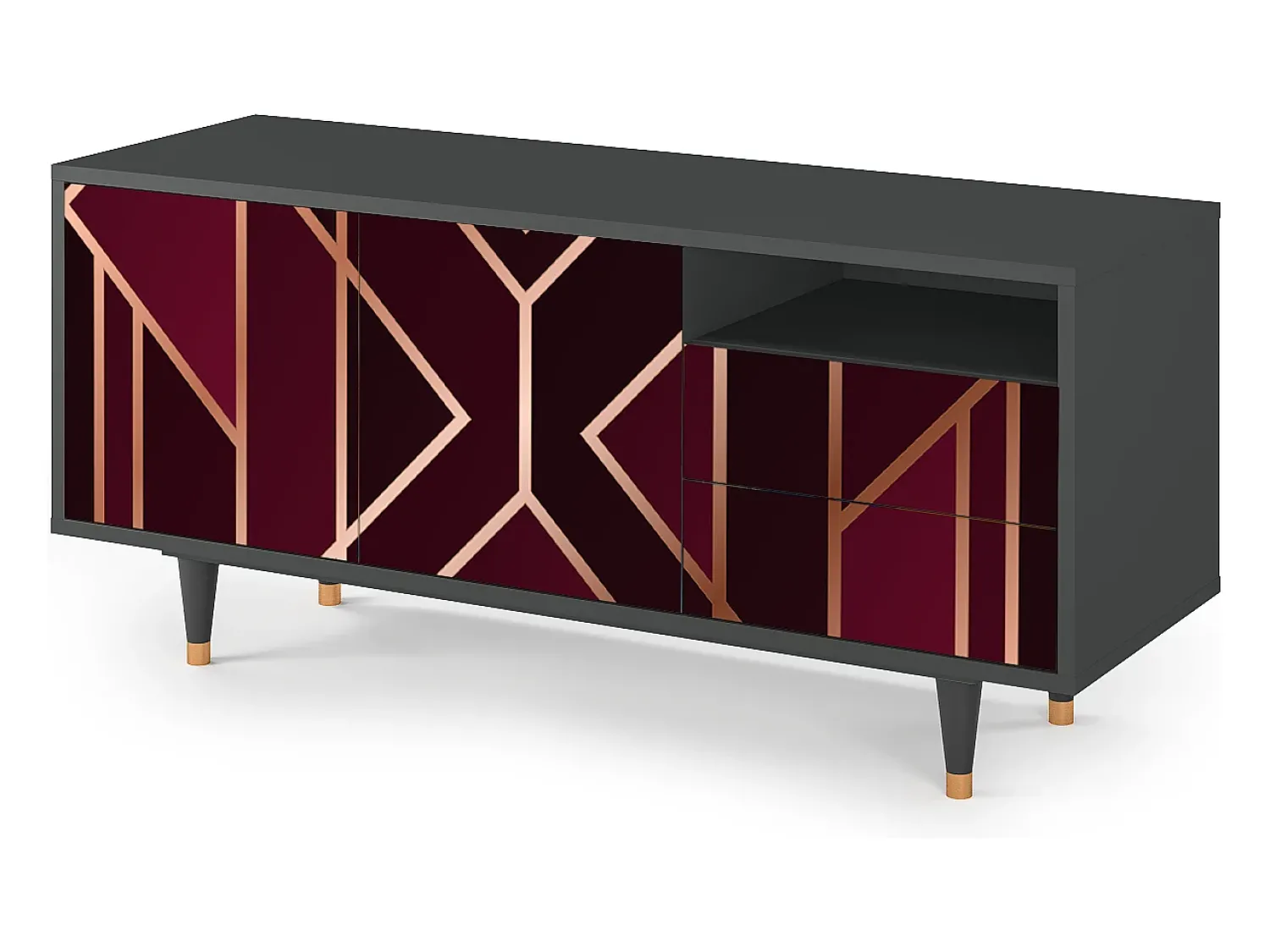 Móvel De Tv| Mueble de TV - 125х56х41 cm - T7 - Burgundy Jewelery, Antracite Cinza antracite