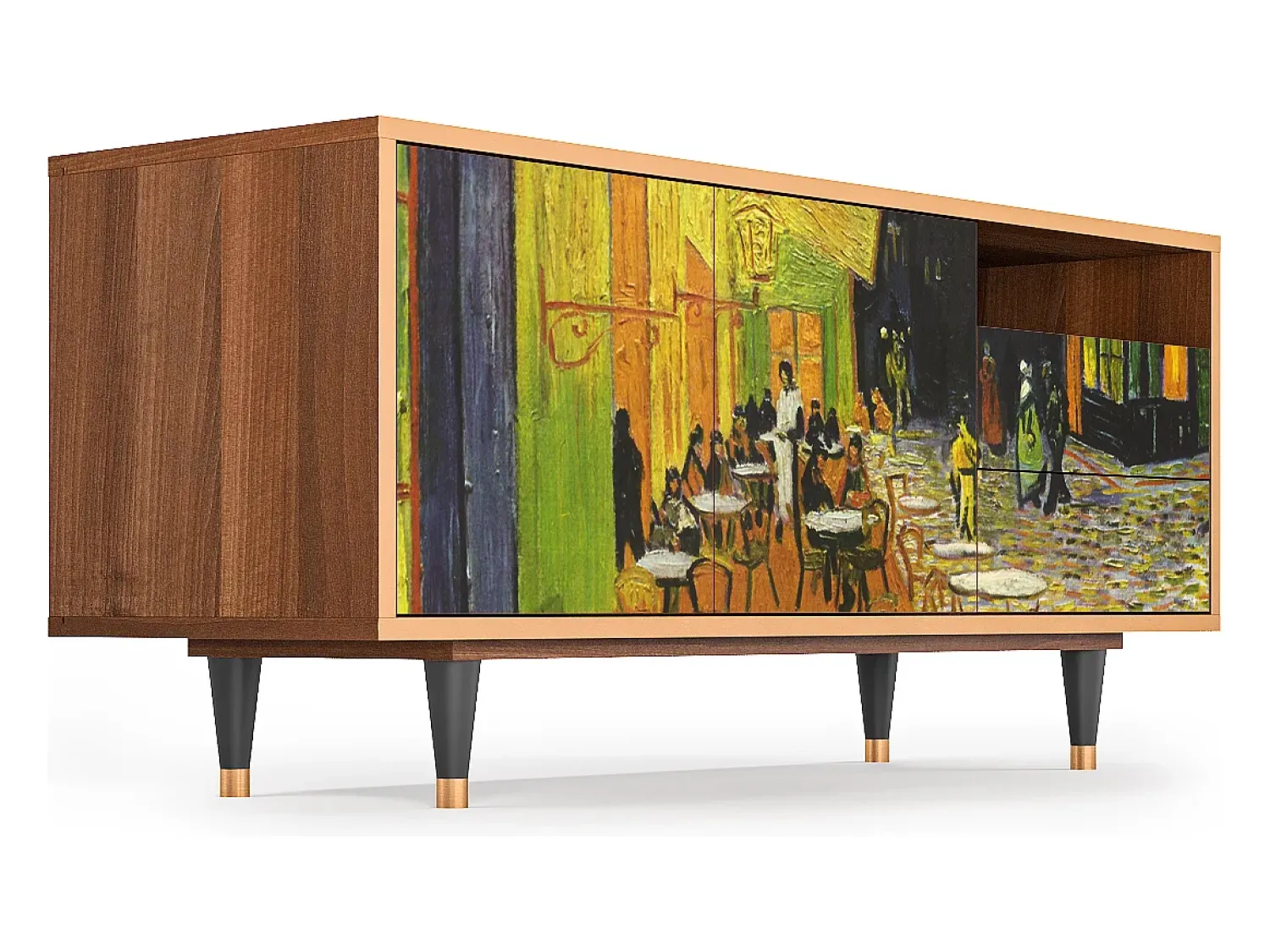 Móvel De Tv* Mueble de TV - 125х56х41 cm - T7 - Café Terrace at Night, Nogueira Castanho