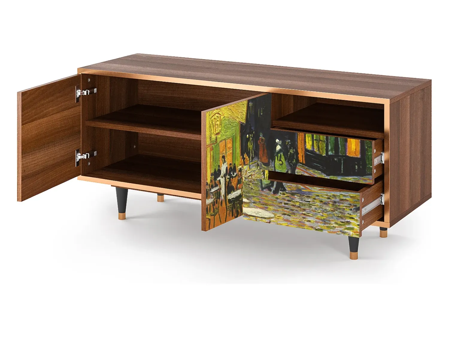 Móvel De Tv* Mueble de TV - 125х56х41 cm - T7 - Café Terrace at Night, Nogueira Castanho