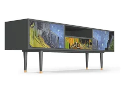 Móvel De Tv* Mueble de TV - 170х59х41 cm - T6 - Café Terrace at Night, Antracite Cinza antracite