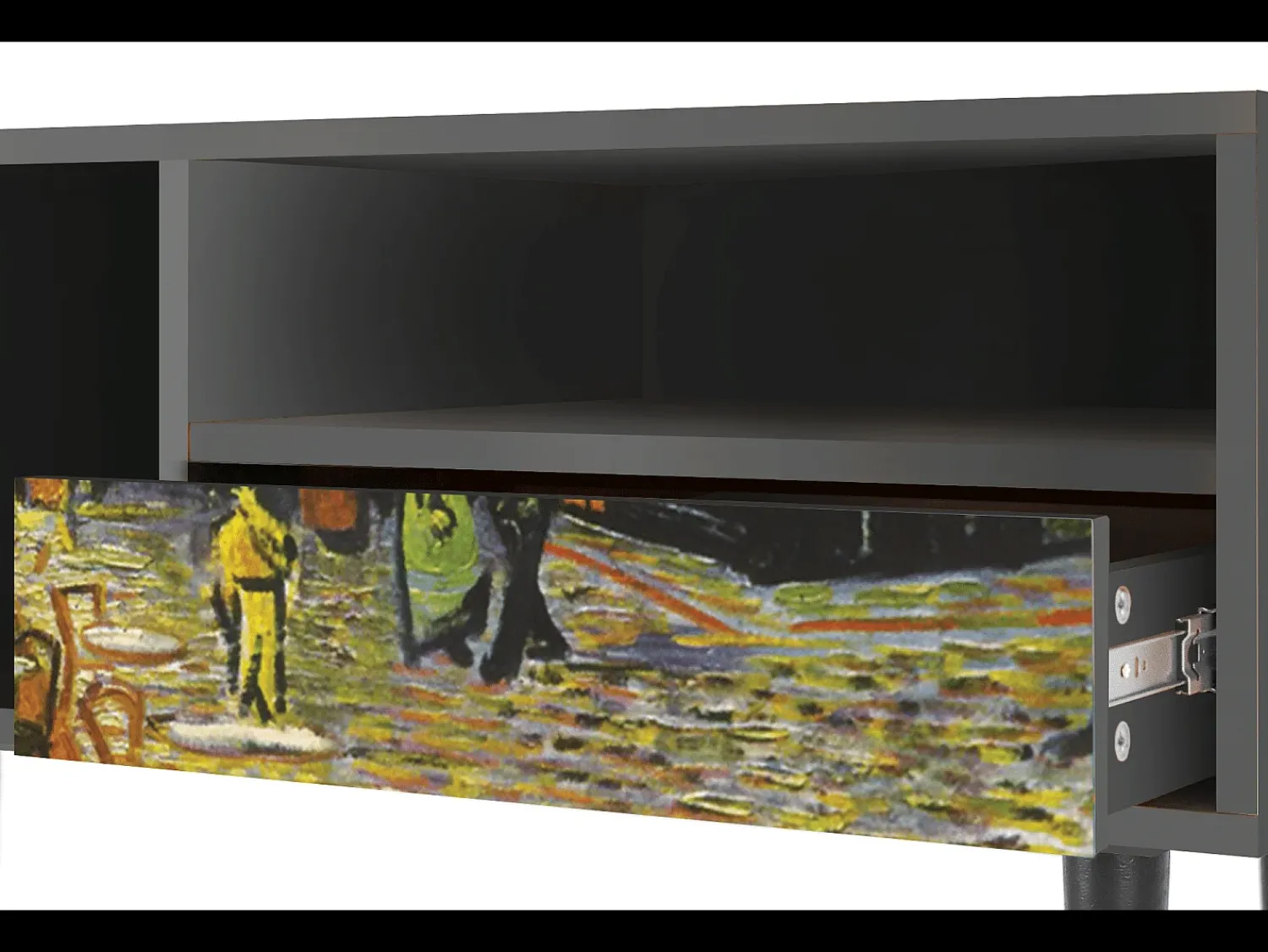 Móvel De Tv| Mueble de TV - 115х59х48 cm - T3 - Café Terrace at Night, Antracite Cinza antracite