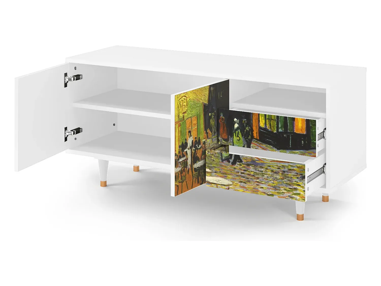 Mueble de TV - 125х56х41 cm - T7 - Café Terrace at Night, Branco^ Móvel De Tv