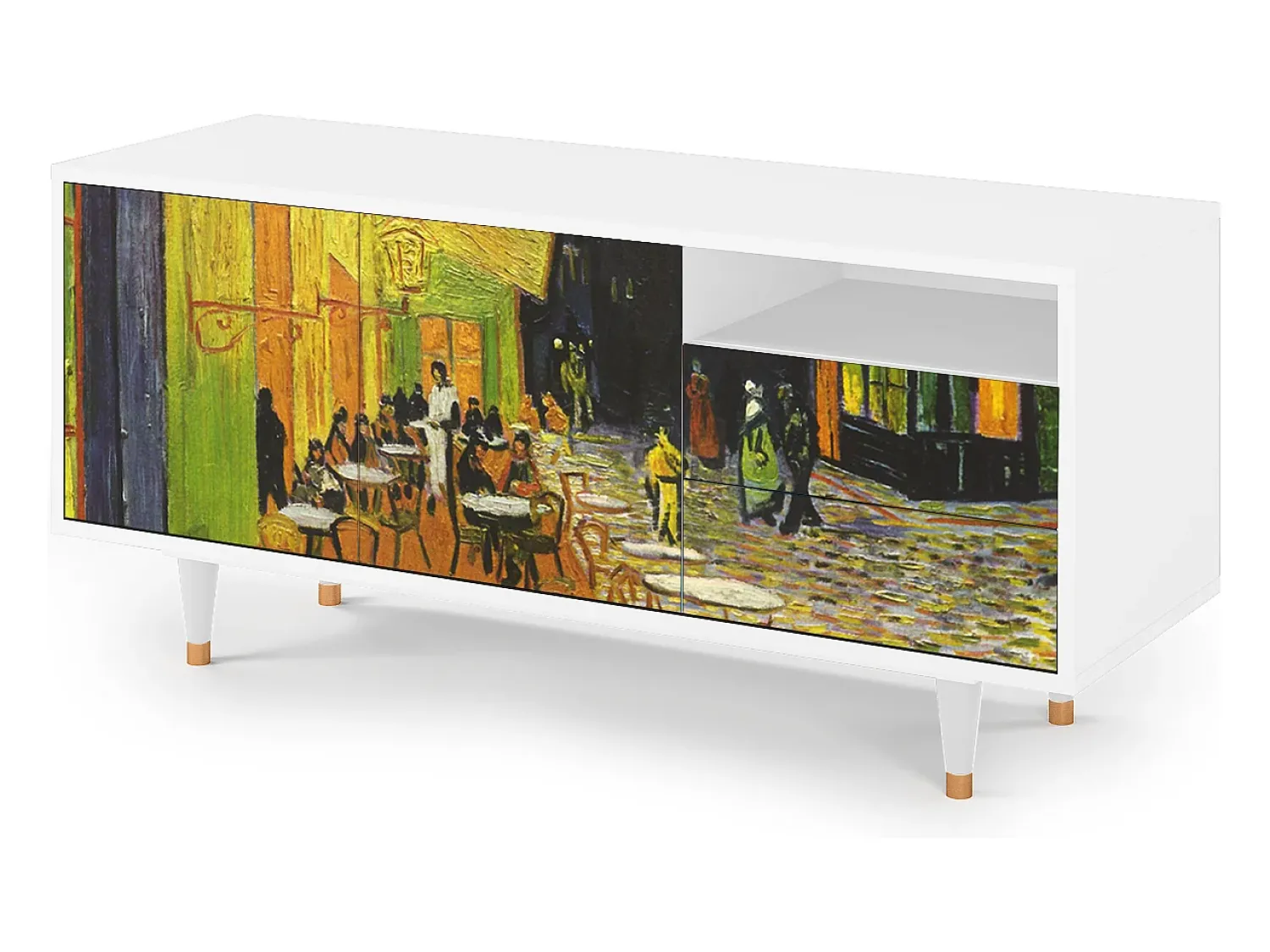 Mueble de TV - 125х56х41 cm - T7 - Café Terrace at Night, Branco^ Móvel De Tv