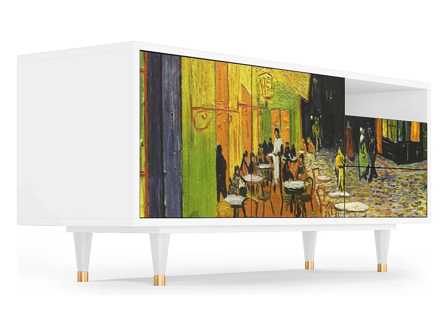 Mueble de TV - 125х56х41 cm - T7 - Café Terrace at Night, Branco^ Móvel De Tv