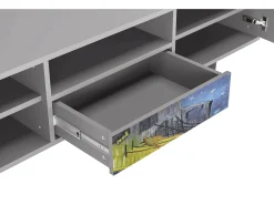 Móvel De Tv| Mueble de TV - 170х59х41 cm - T6 - Café Terrace at Night, Cinza Cinzento