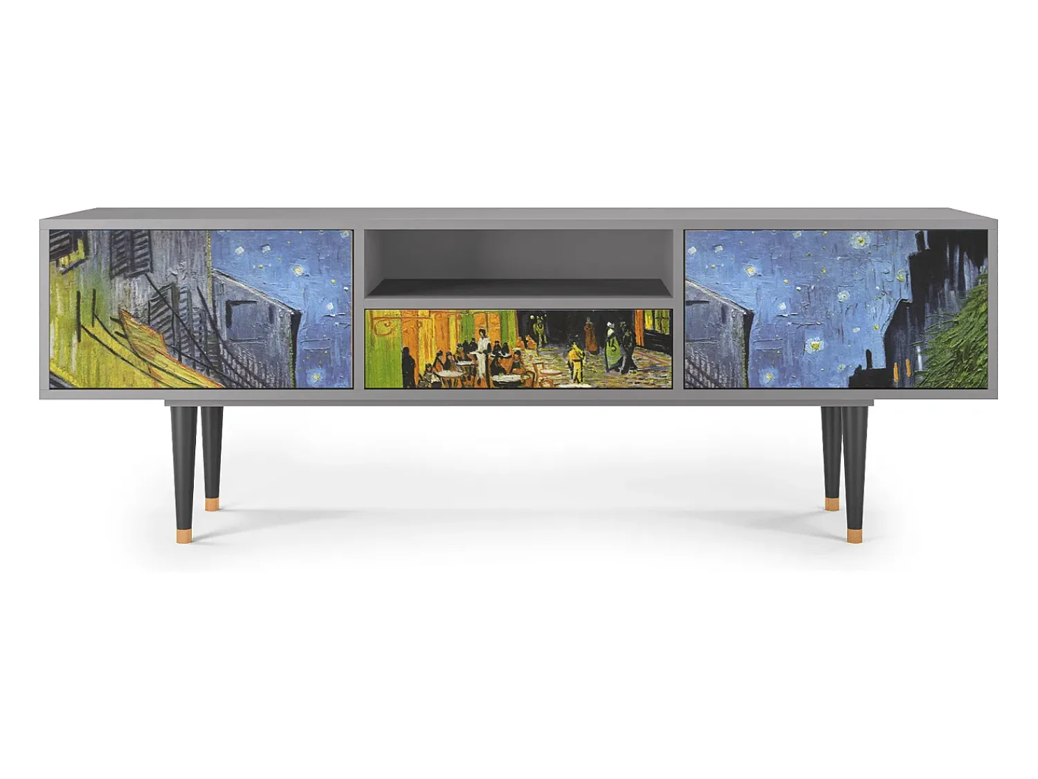 Móvel De Tv| Mueble de TV - 170х59х41 cm - T6 - Café Terrace at Night, Cinza Cinzento