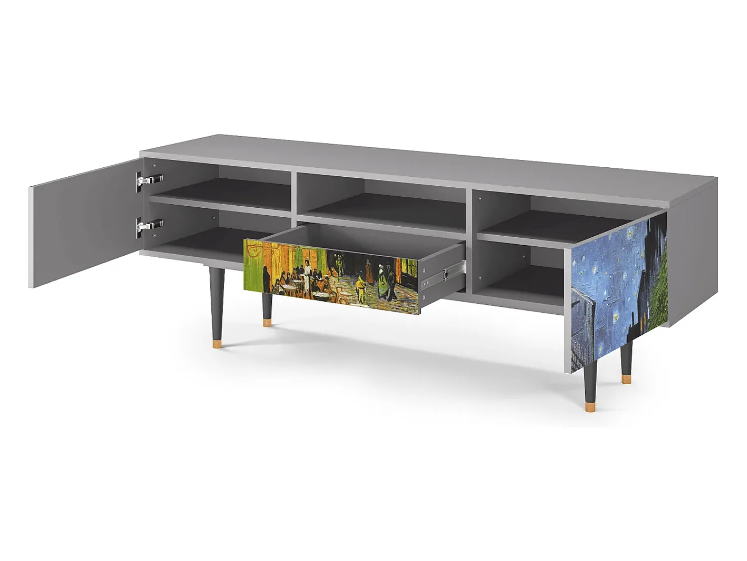 Móvel De Tv| Mueble de TV - 170х59х41 cm - T6 - Café Terrace at Night, Cinza Cinzento