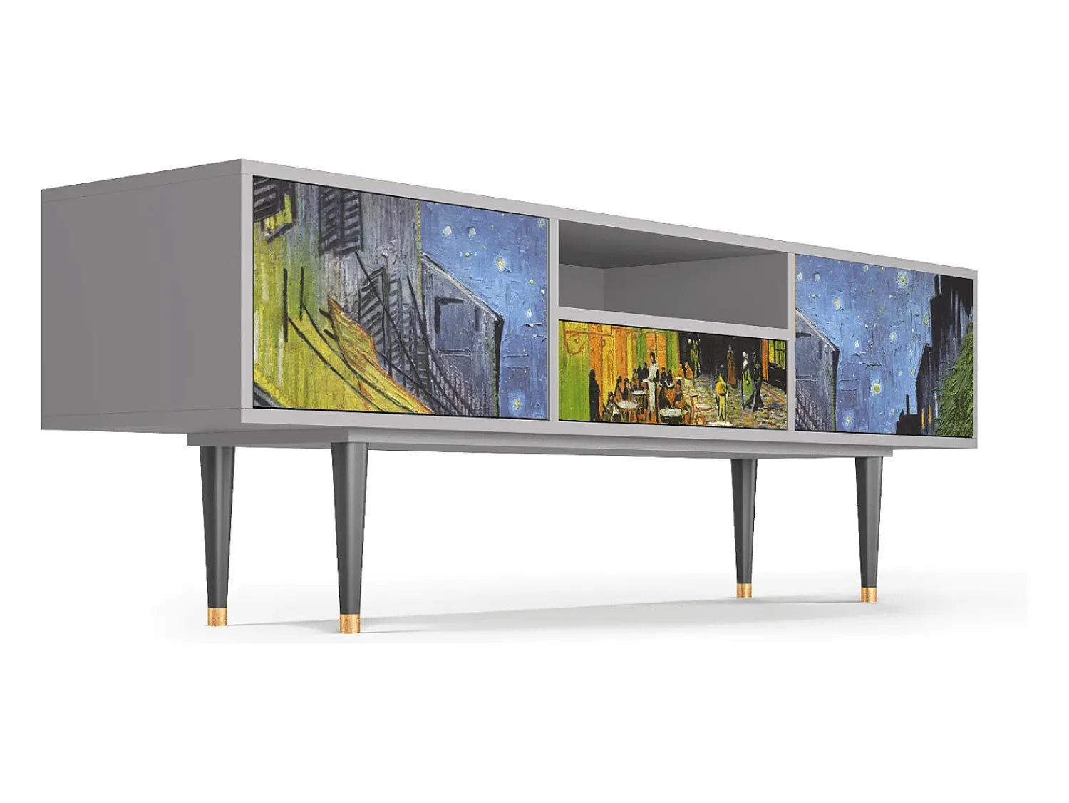 Móvel De Tv| Mueble de TV - 170х59х41 cm - T6 - Café Terrace at Night, Cinza Cinzento