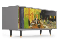 Móvel De Tv| Mueble de TV - 125х56х41 cm - T7 - Café Terrace at Night, Cinza Cinzento