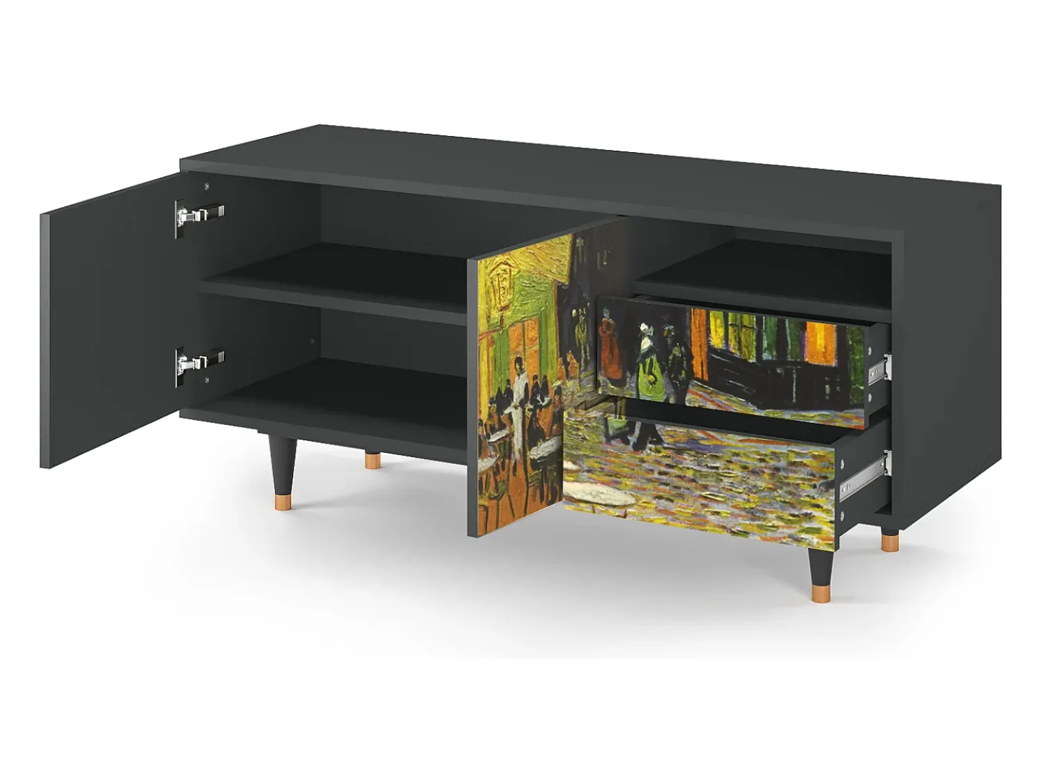 New Mueble de TV - 125х56х41 cm - T7 - Café Terrace at Night, Antracite Cinza antracite