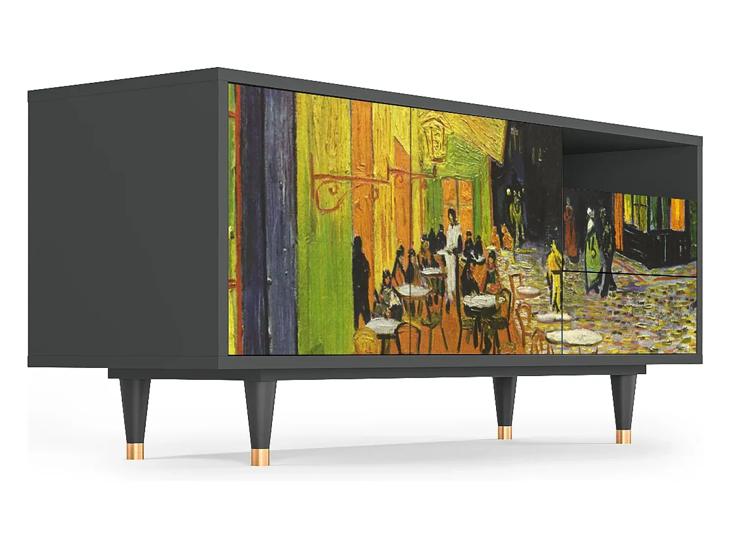 New Mueble de TV - 125х56х41 cm - T7 - Café Terrace at Night, Antracite Cinza antracite