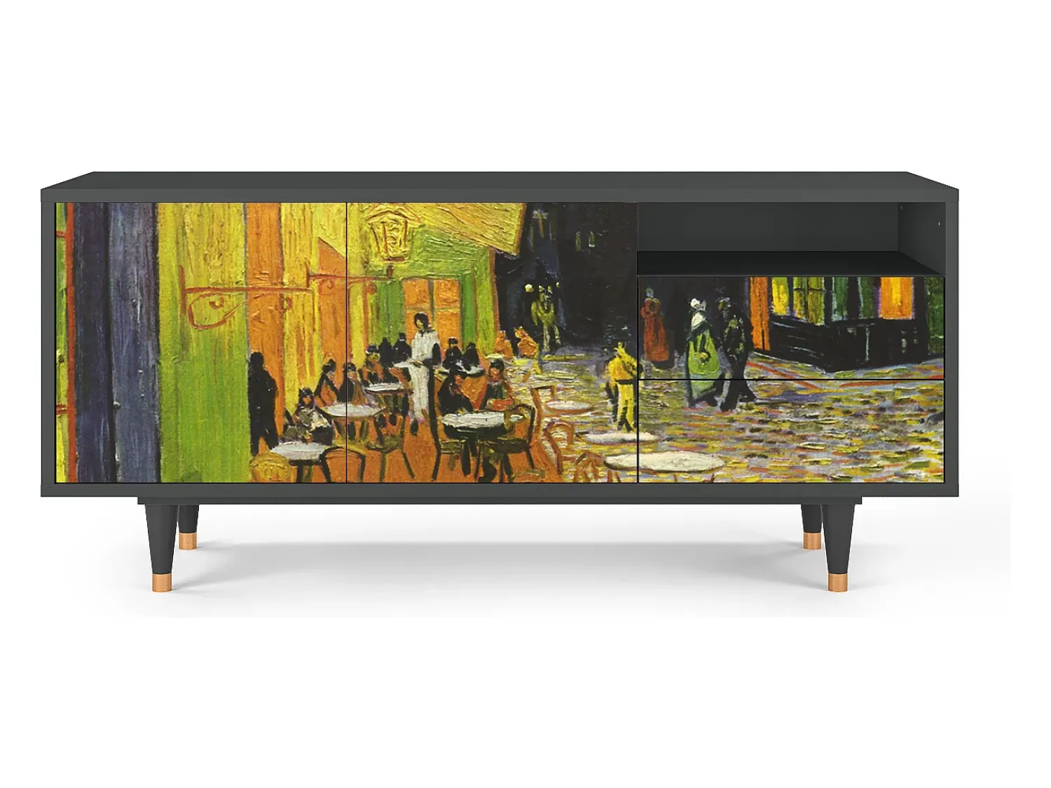 New Mueble de TV - 125х56х41 cm - T7 - Café Terrace at Night, Antracite Cinza antracite