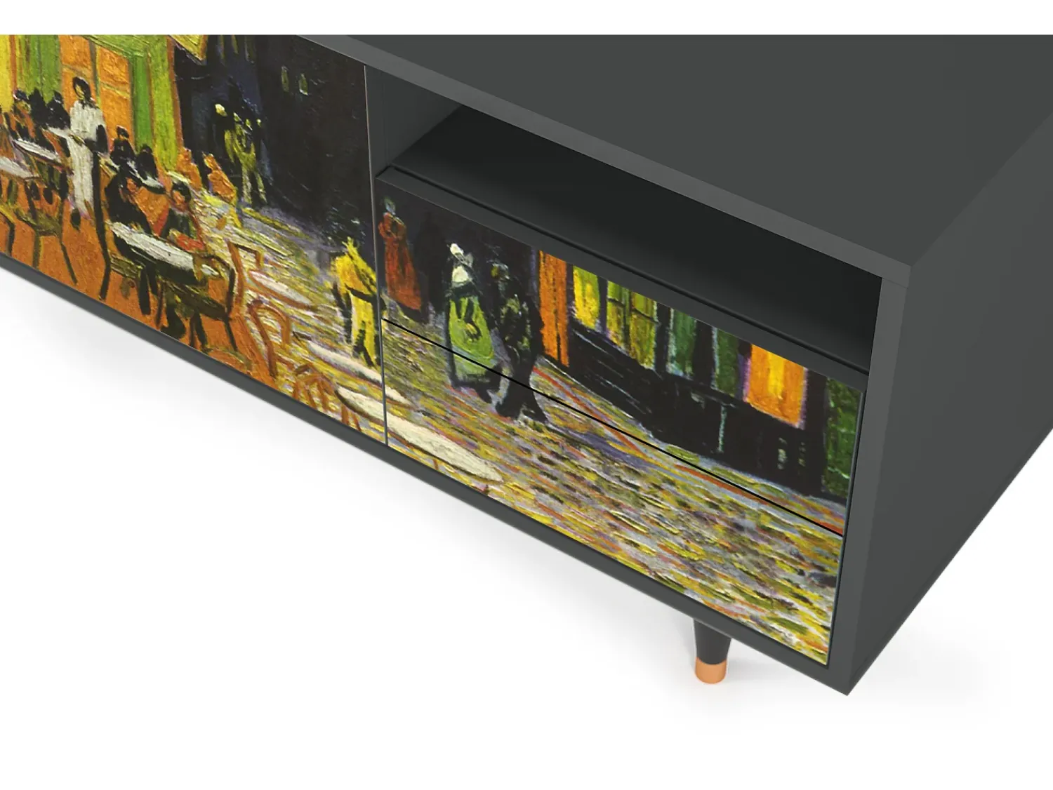 New Mueble de TV - 125х56х41 cm - T7 - Café Terrace at Night, Antracite Cinza antracite