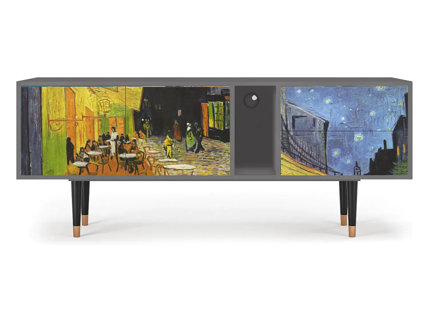 Móvel De Tv* Mueble de TV - 170х69х48 cm - T1 - Café Terrace at Night, Cinza Cinzento