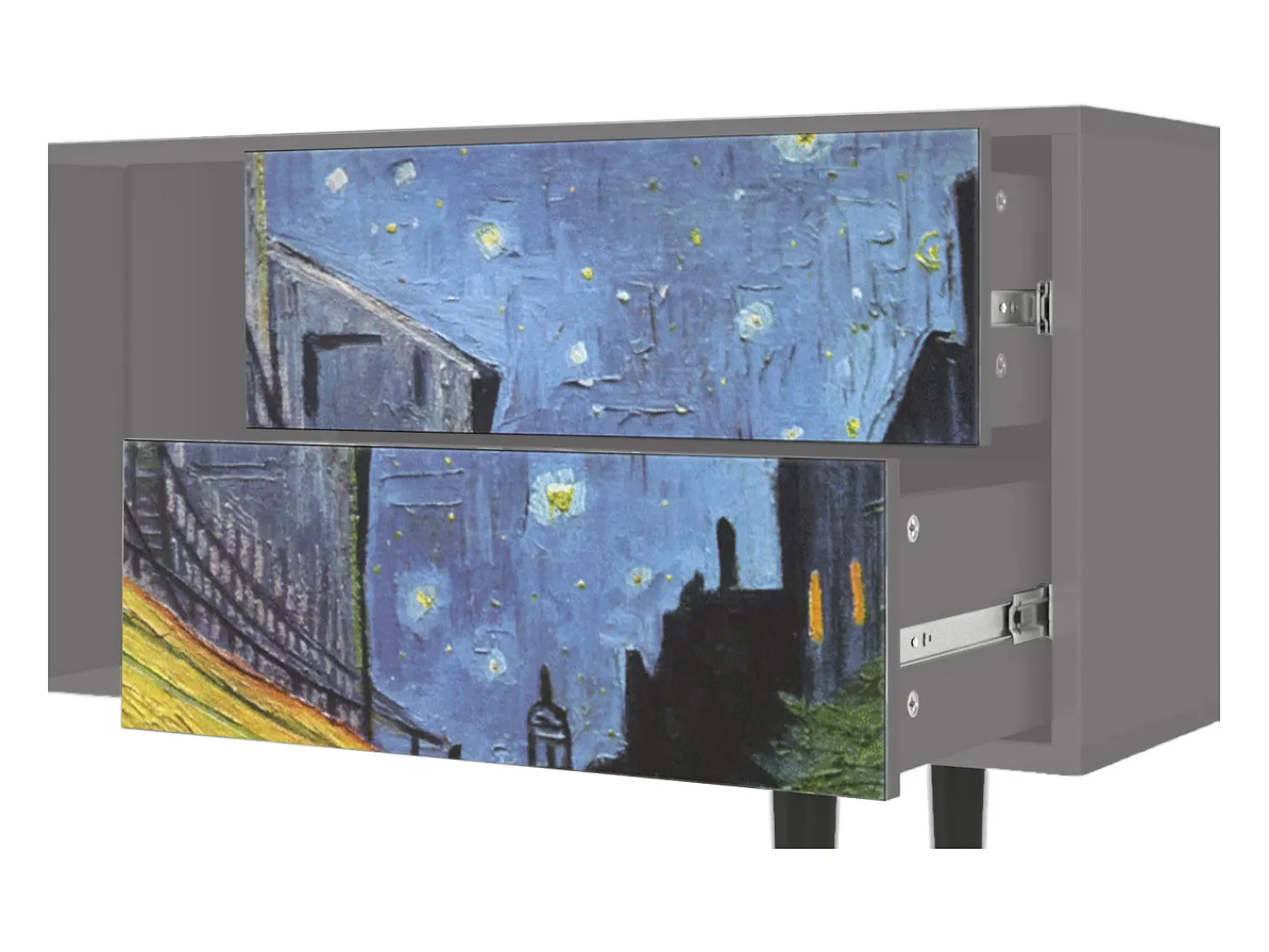 Móvel De Tv* Mueble de TV - 170х69х48 cm - T1 - Café Terrace at Night, Cinza Cinzento