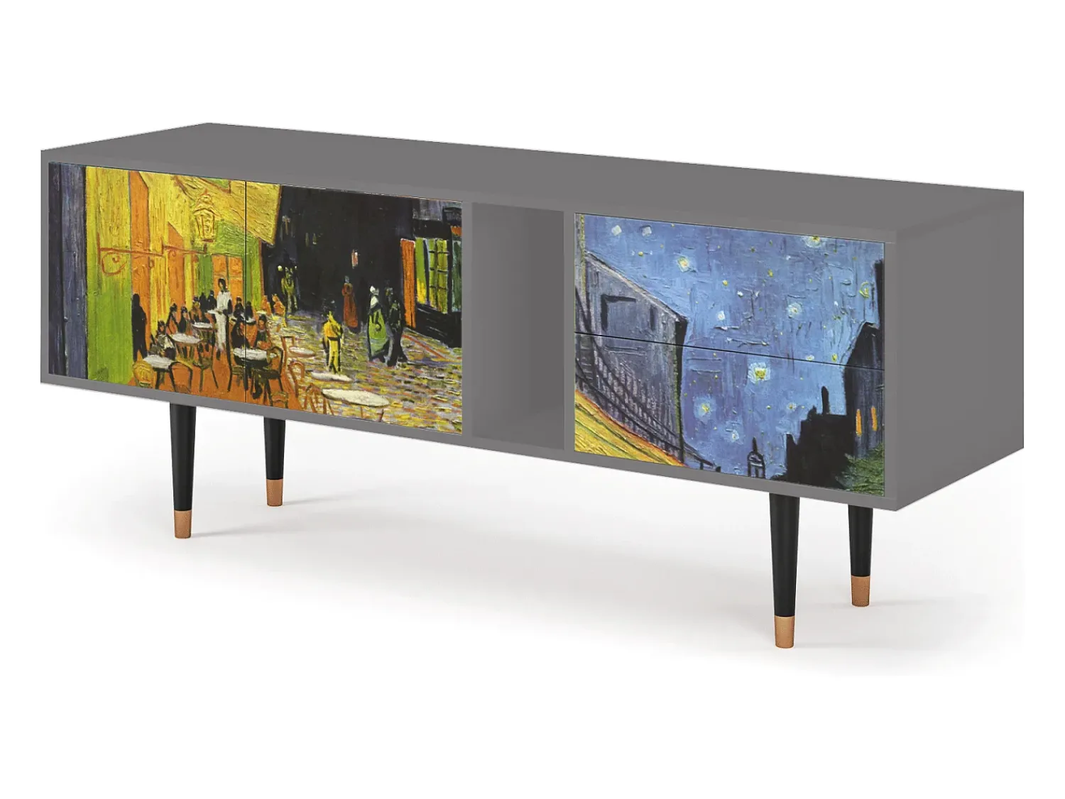 Móvel De Tv* Mueble de TV - 170х69х48 cm - T1 - Café Terrace at Night, Cinza Cinzento