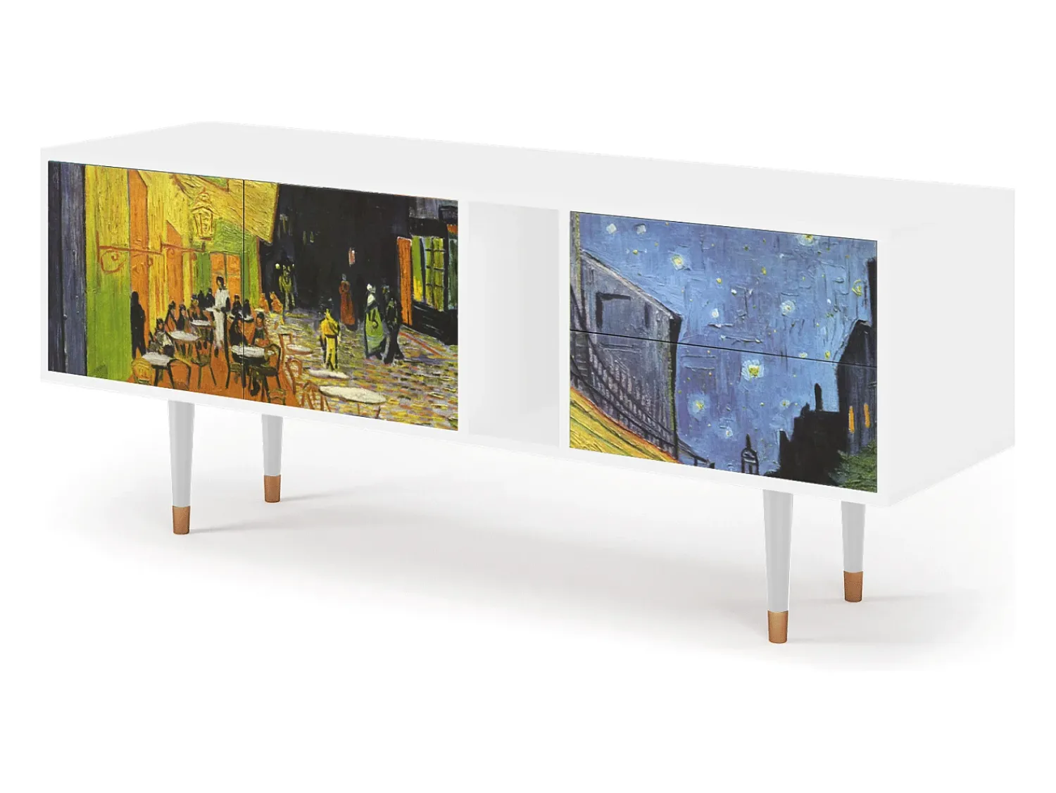 Móvel De Tv| Mueble de TV - 170х69х48 cm - T1 - Café Terrace at Night, Branco Bege