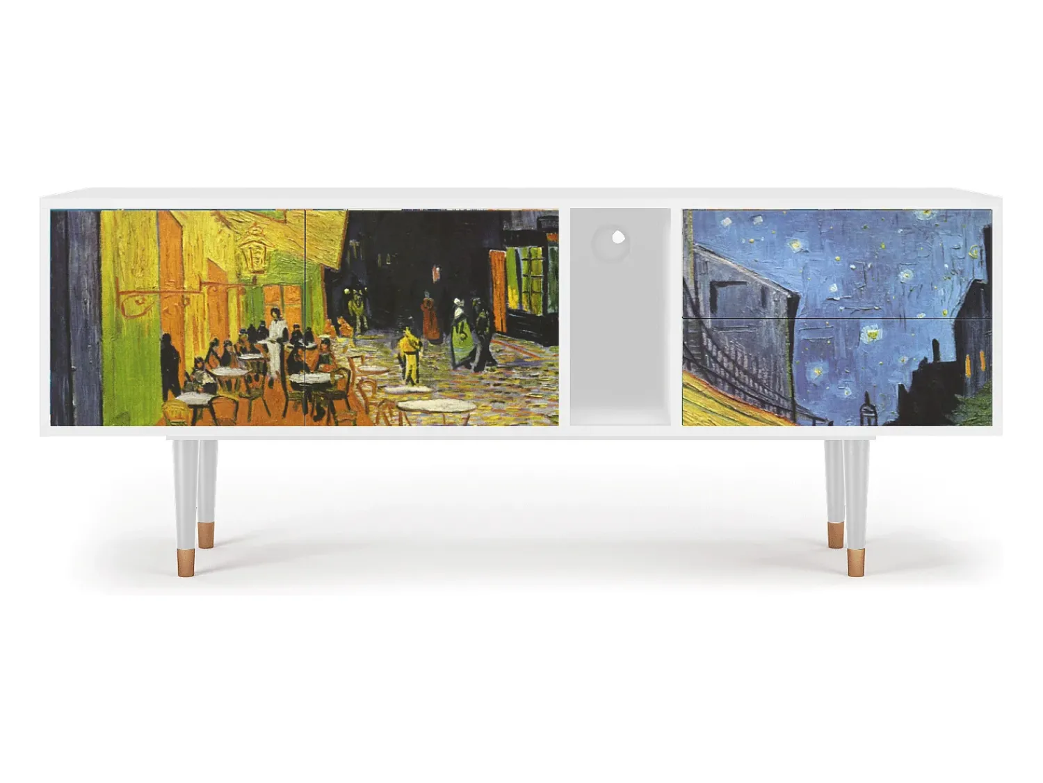Móvel De Tv| Mueble de TV - 170х69х48 cm - T1 - Café Terrace at Night, Branco Bege