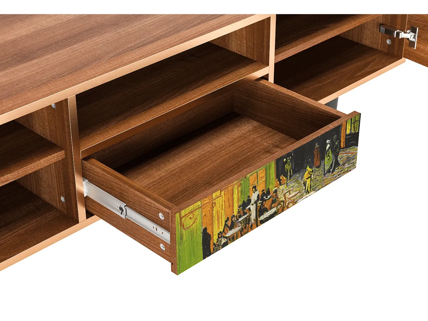 Móvel De Tv| Mueble de TV - 170х59х41 cm - T6 - Café Terrace at Night, Nogueira Castanho
