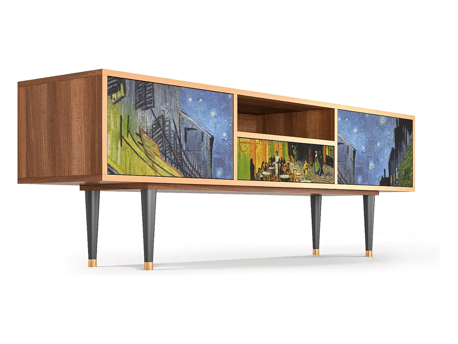 Móvel De Tv| Mueble de TV - 170х59х41 cm - T6 - Café Terrace at Night, Nogueira Castanho