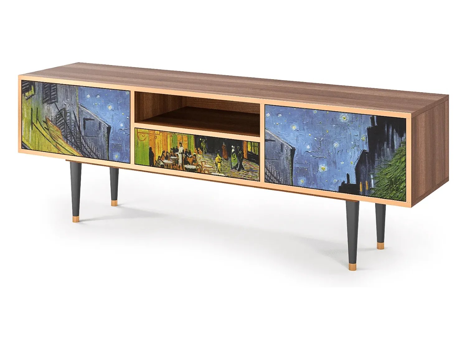 Móvel De Tv| Mueble de TV - 170х59х41 cm - T6 - Café Terrace at Night, Nogueira Castanho