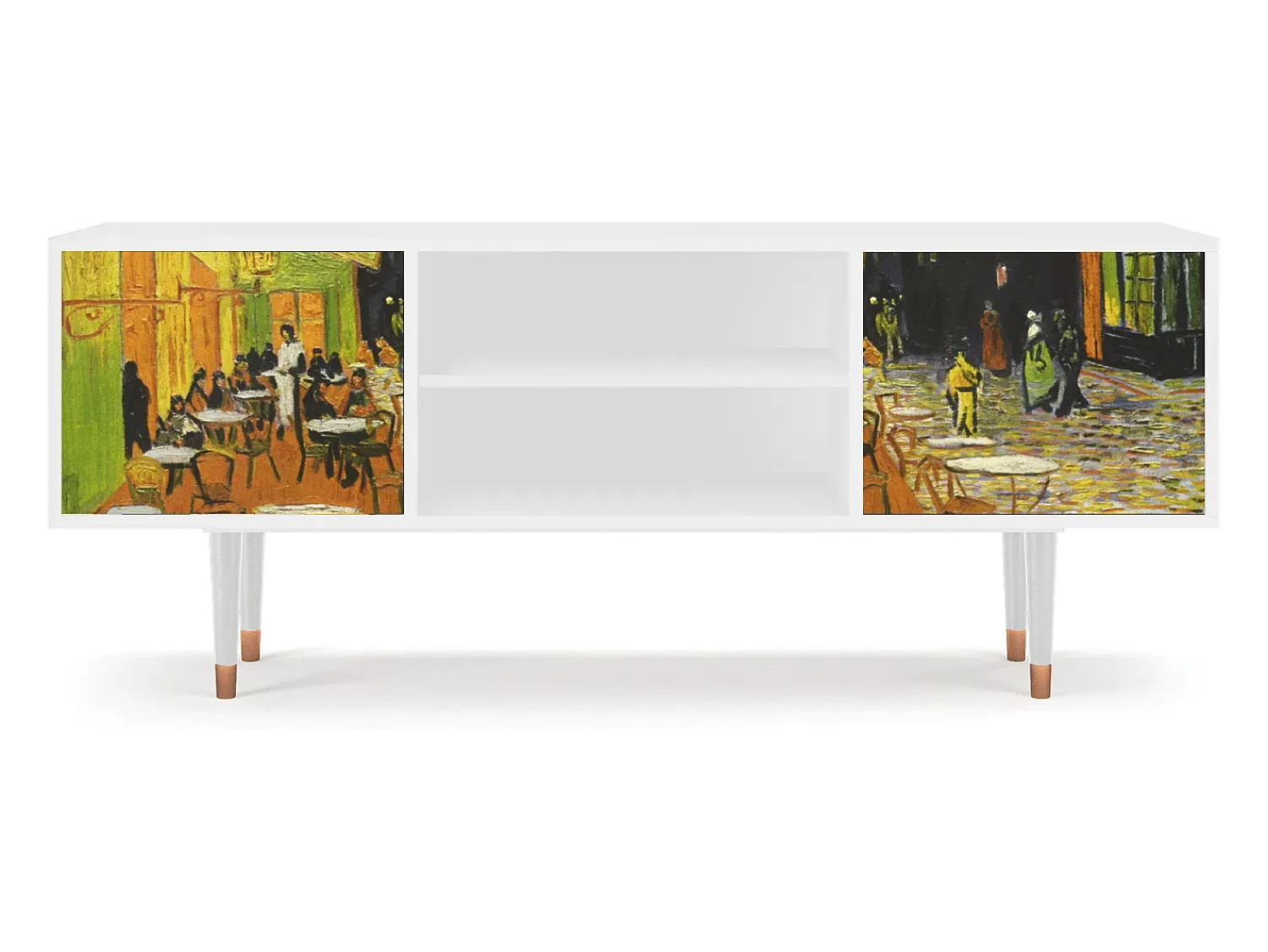 Móvel De Tv| Mueble de TV - 170х69х48 cm - T2 - Café Terrace at Night, Branco Bege