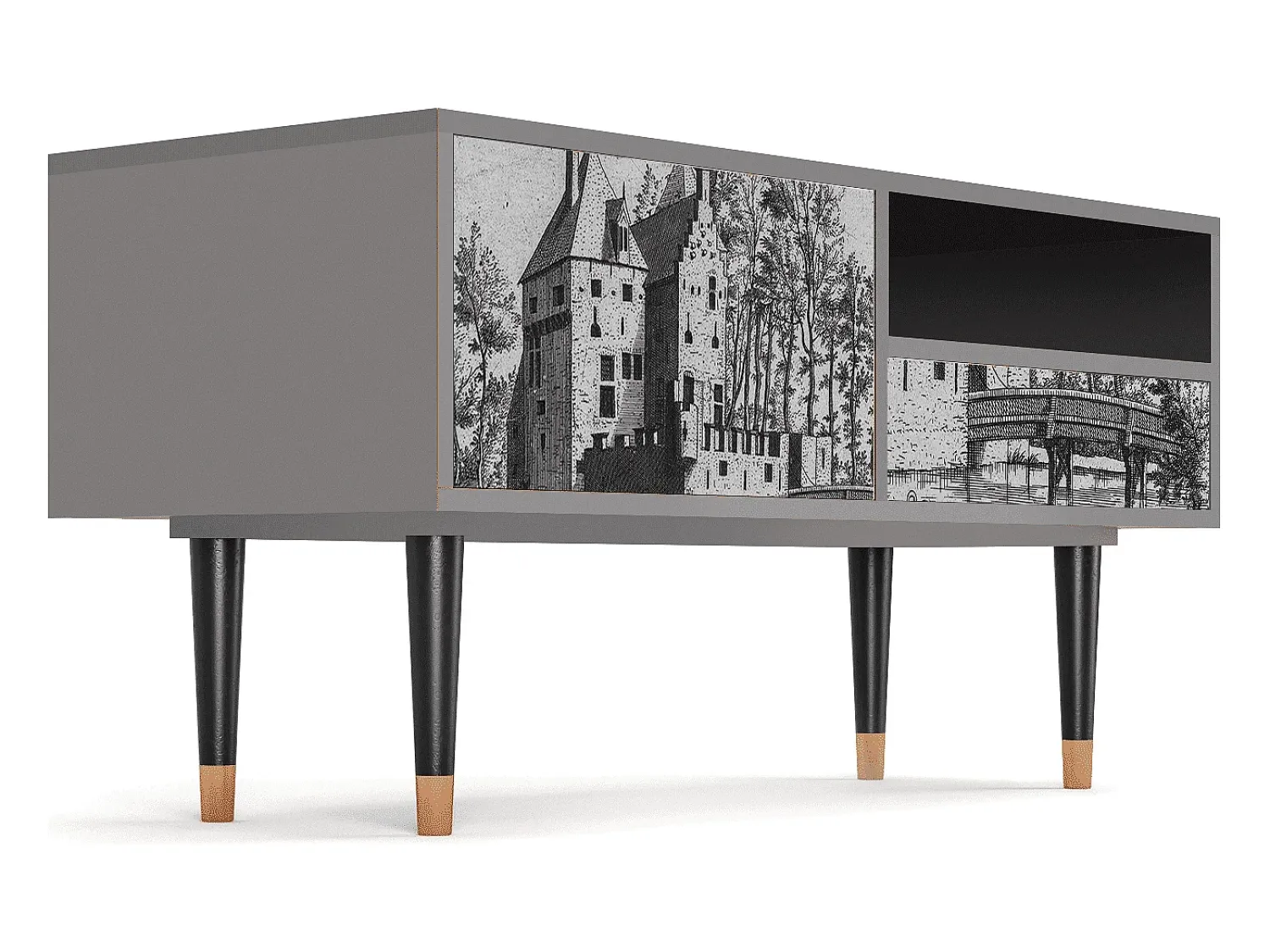 Outlet Mueble de TV - 115х59х48 cm - T3 - Castle with Bridge, Cinza Cinzento