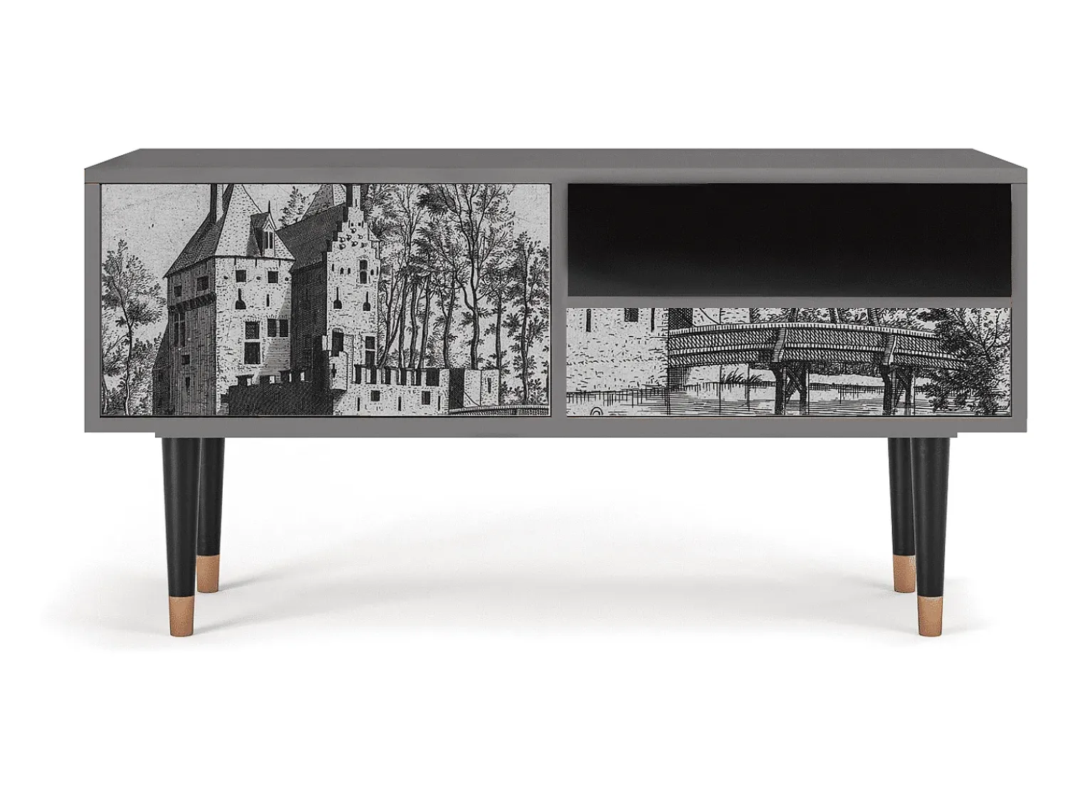Outlet Mueble de TV - 115х59х48 cm - T3 - Castle with Bridge, Cinza Cinzento