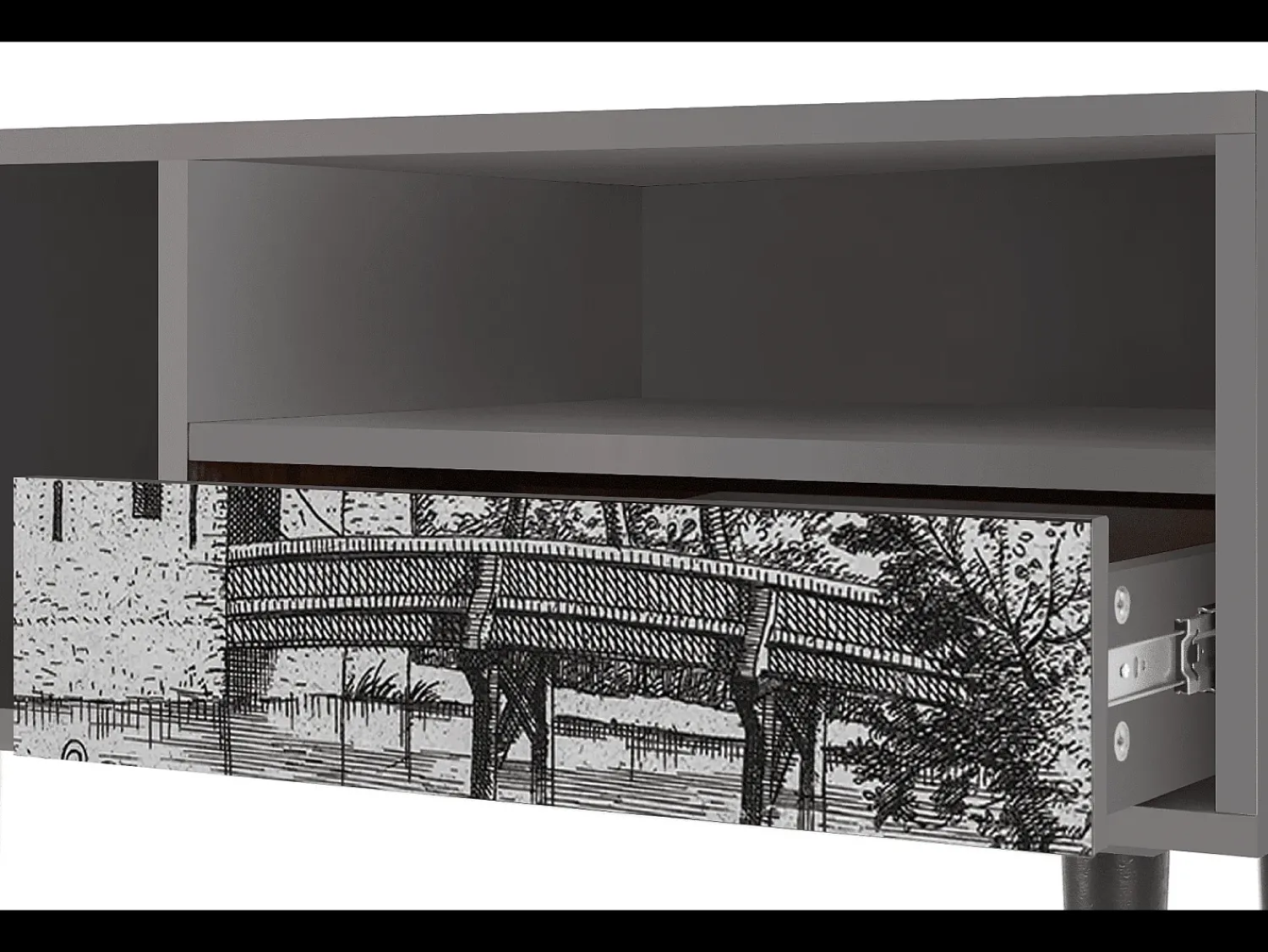 Outlet Mueble de TV - 115х59х48 cm - T3 - Castle with Bridge, Cinza Cinzento