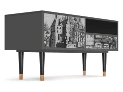 Móvel De Tv* Mueble de TV - 115х59х48 cm - T3 - Castle with Bridge, Antracite Cinza antracite