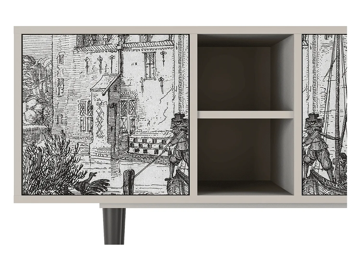 Móvel De Tv* Mueble de TV - 150х69х41 cm - T5 - Castle with Bridge, Areia Bege