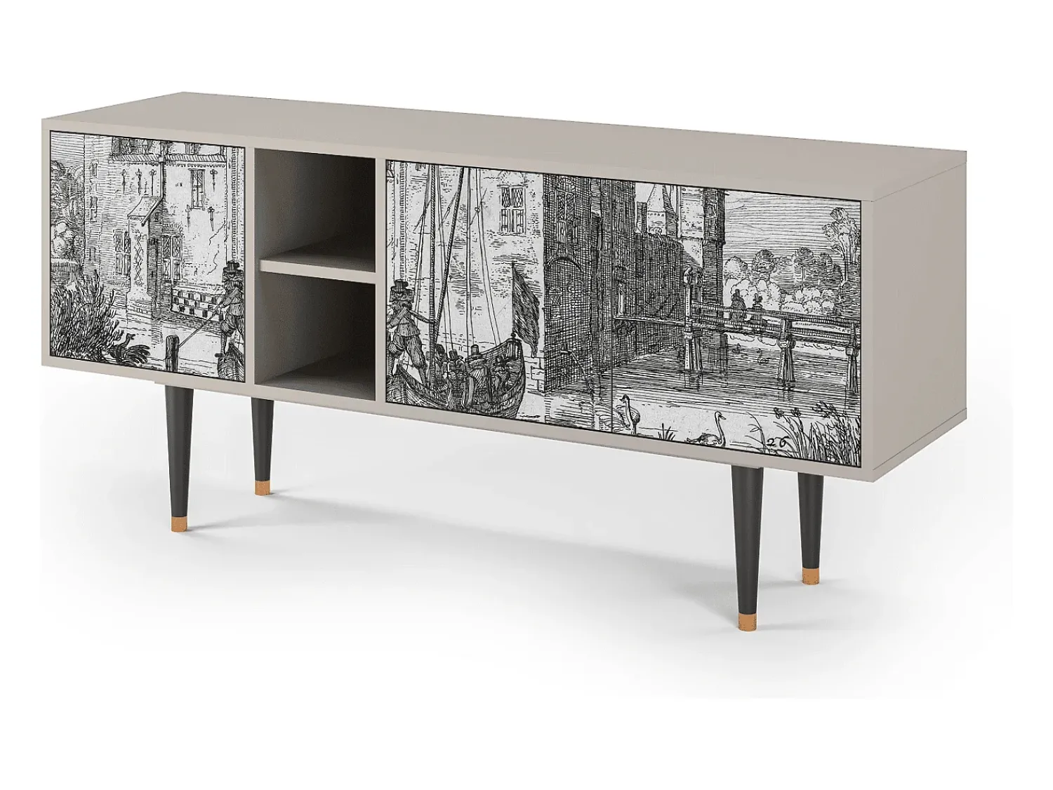 Móvel De Tv* Mueble de TV - 150х69х41 cm - T5 - Castle with Bridge, Areia Bege