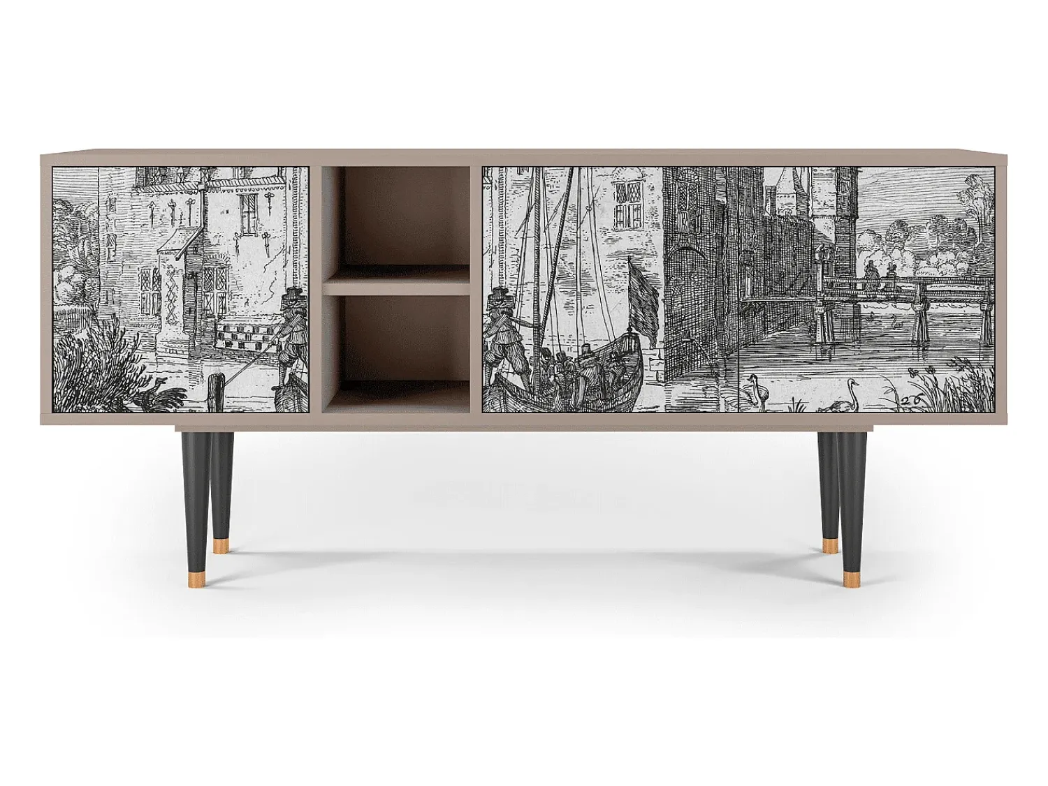 Móvel De Tv* Mueble de TV - 150х69х41 cm - T5 - Castle with Bridge, Areia Bege