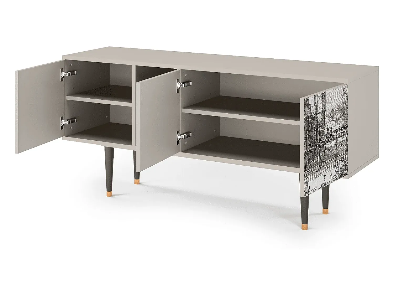 Móvel De Tv* Mueble de TV - 150х69х41 cm - T5 - Castle with Bridge, Areia Bege