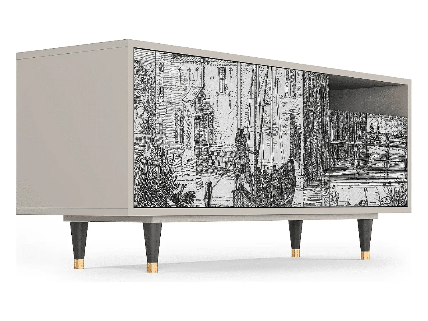 Móvel De Tv| Mueble de TV - 125х56х41 cm - T7 - Castle with Bridge, Areia Bege