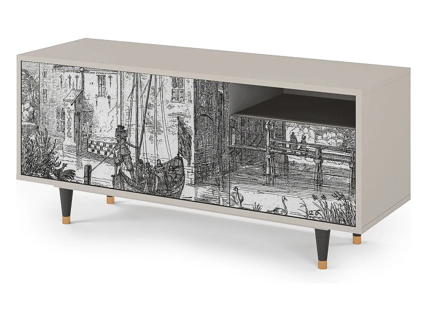 Móvel De Tv| Mueble de TV - 125х56х41 cm - T7 - Castle with Bridge, Areia Bege