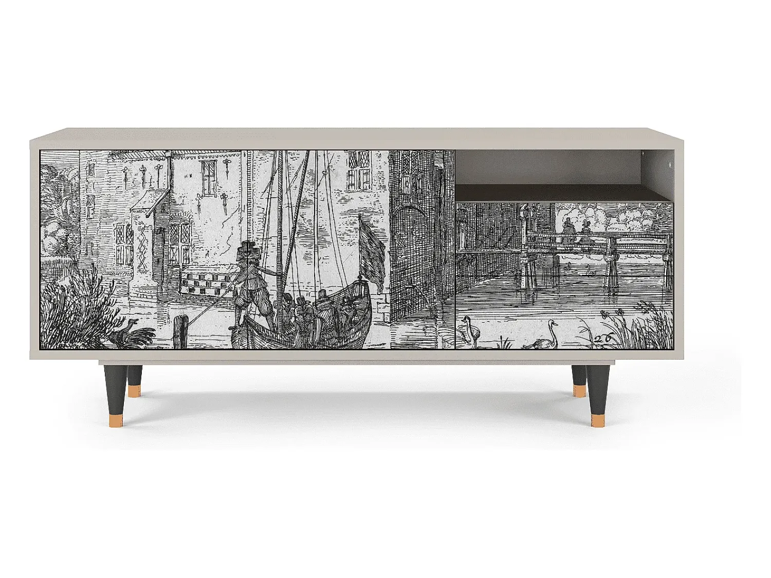 Móvel De Tv| Mueble de TV - 125х56х41 cm - T7 - Castle with Bridge, Areia Bege