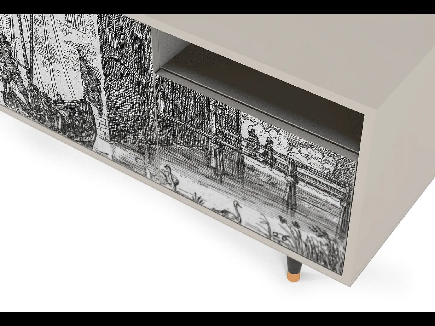 Móvel De Tv| Mueble de TV - 125х56х41 cm - T7 - Castle with Bridge, Areia Bege