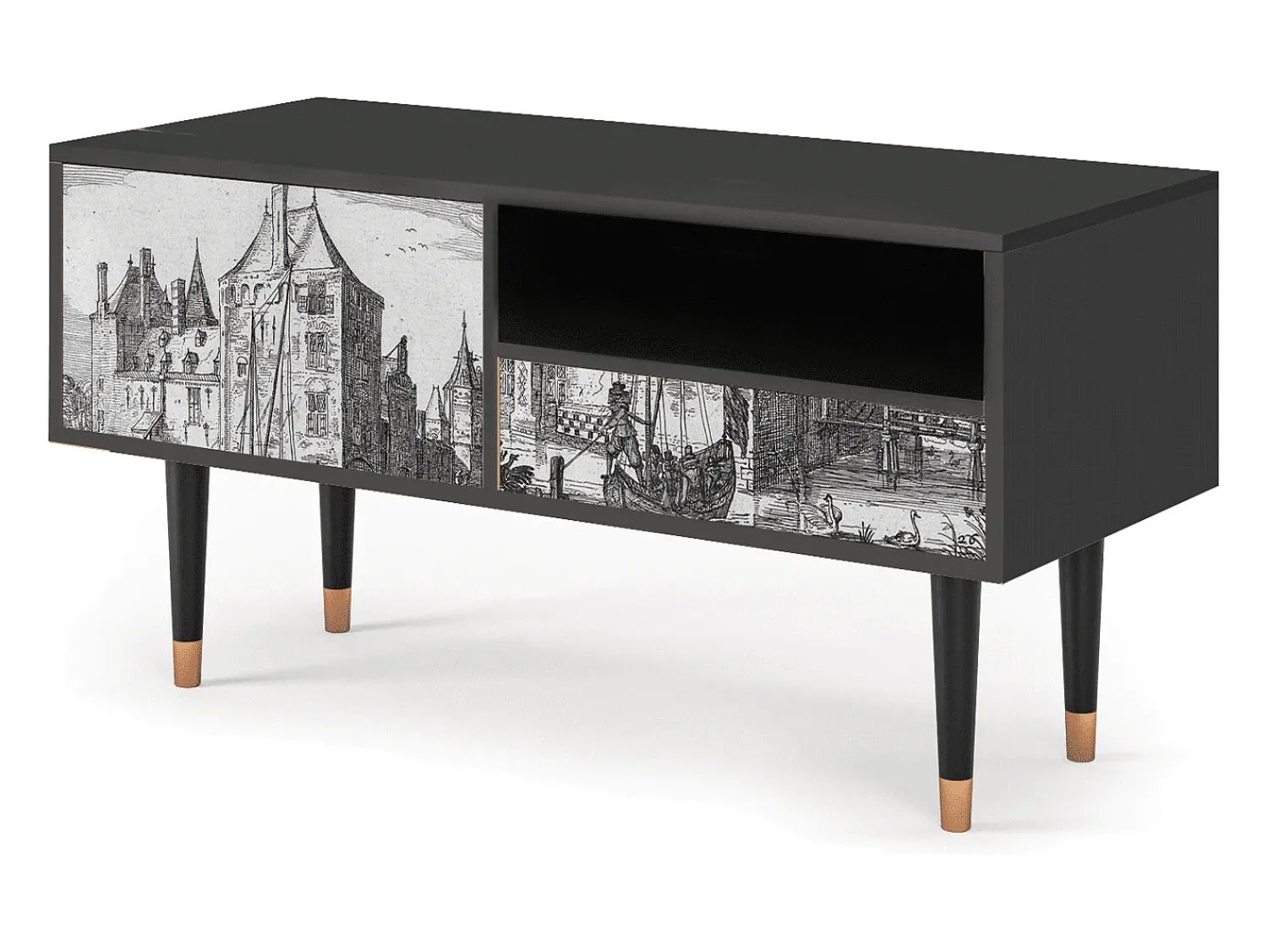 Móvel De Tv* Mueble de TV - 115х59х48 cm - T3 - Castle by Breugel, Antracite Cinza antracite