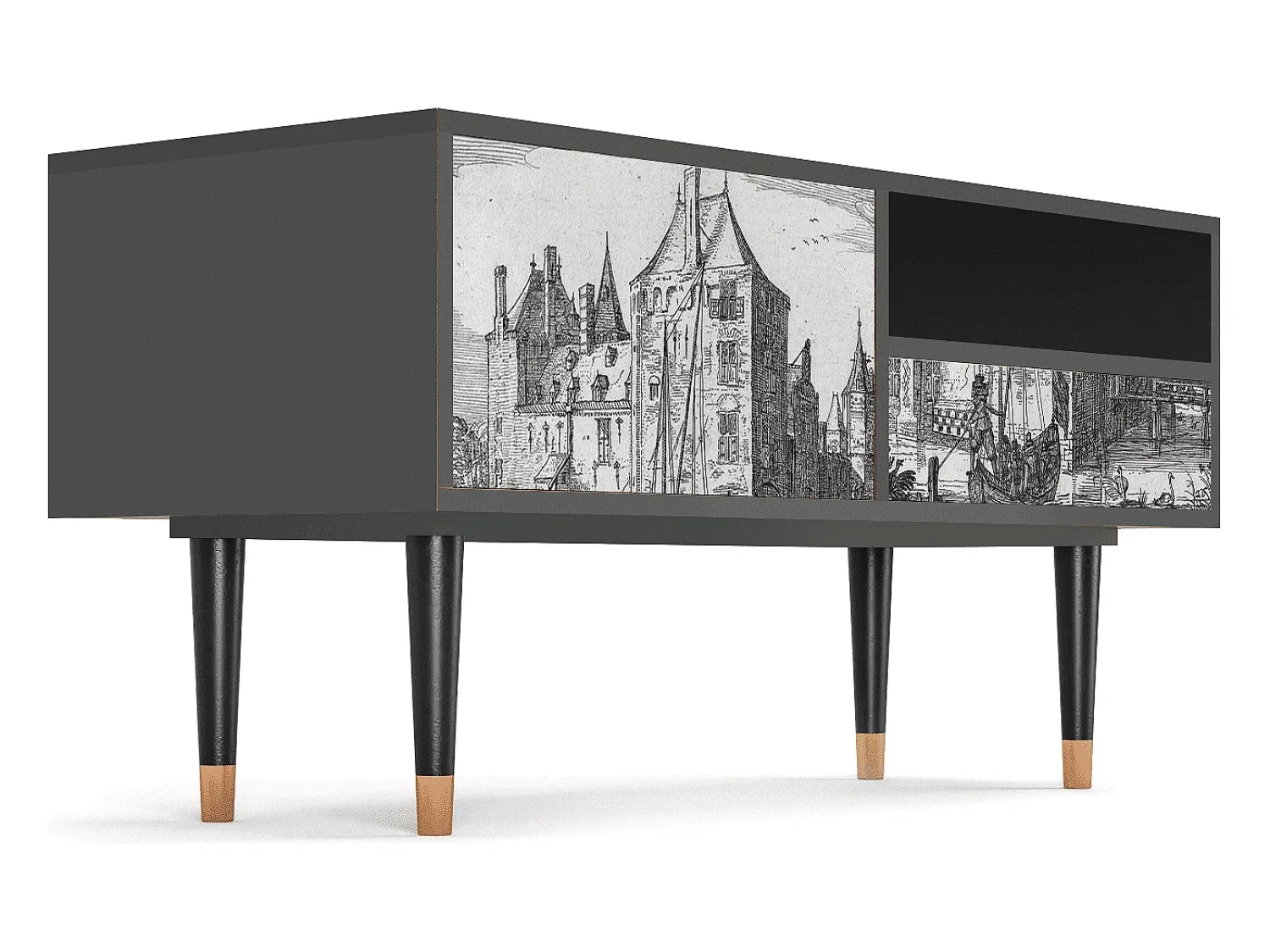 Móvel De Tv* Mueble de TV - 115х59х48 cm - T3 - Castle by Breugel, Antracite Cinza antracite
