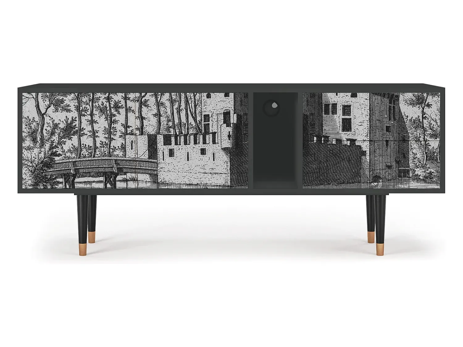 Móvel De Tv* Mueble de TV - 170х69х48 cm - T1 - Castle with Bridge, Antracite Cinza antracite