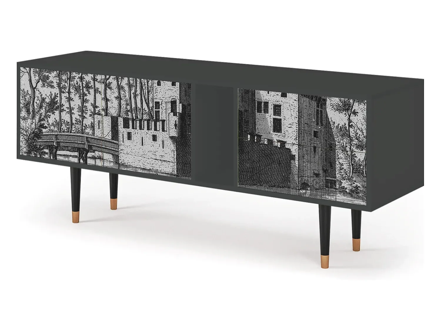 Móvel De Tv* Mueble de TV - 170х69х48 cm - T1 - Castle with Bridge, Antracite Cinza antracite