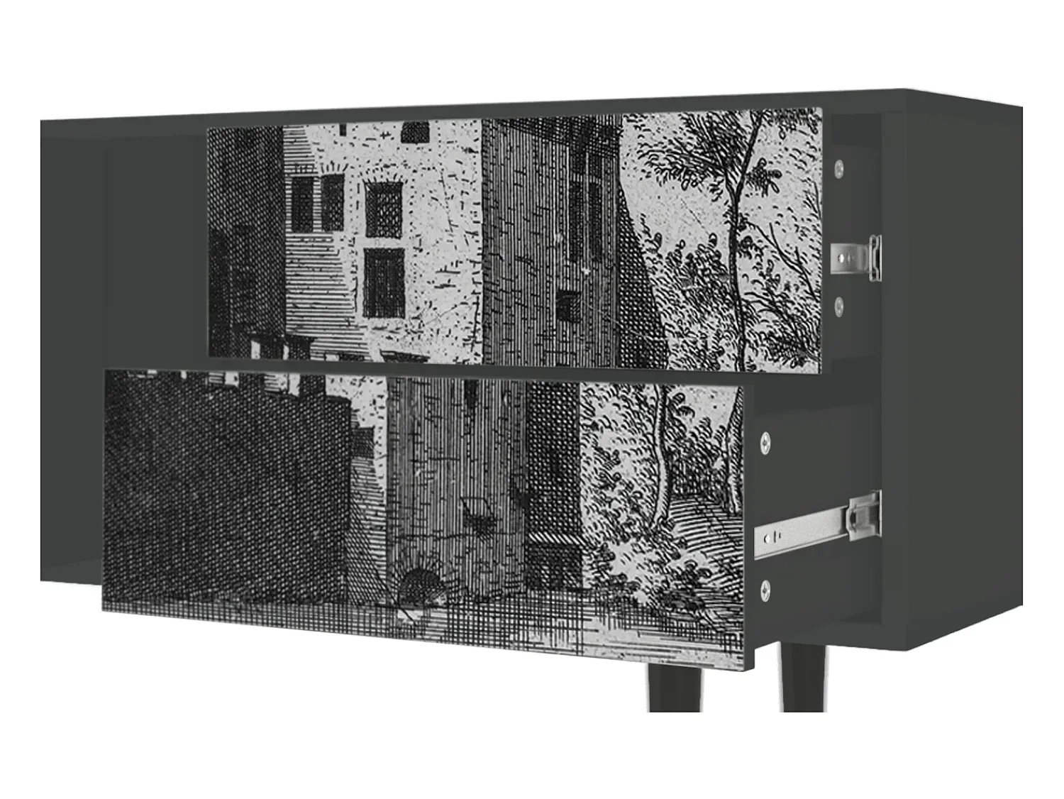 Móvel De Tv* Mueble de TV - 170х69х48 cm - T1 - Castle with Bridge, Antracite Cinza antracite