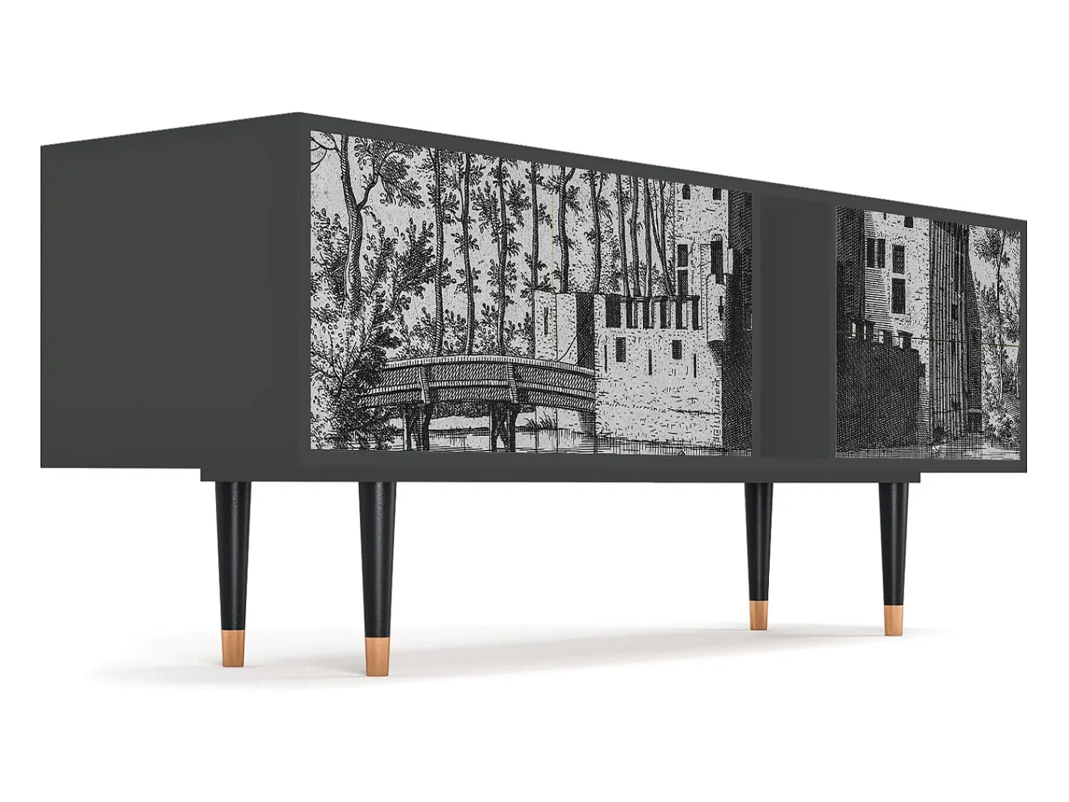 Móvel De Tv* Mueble de TV - 170х69х48 cm - T1 - Castle with Bridge, Antracite Cinza antracite