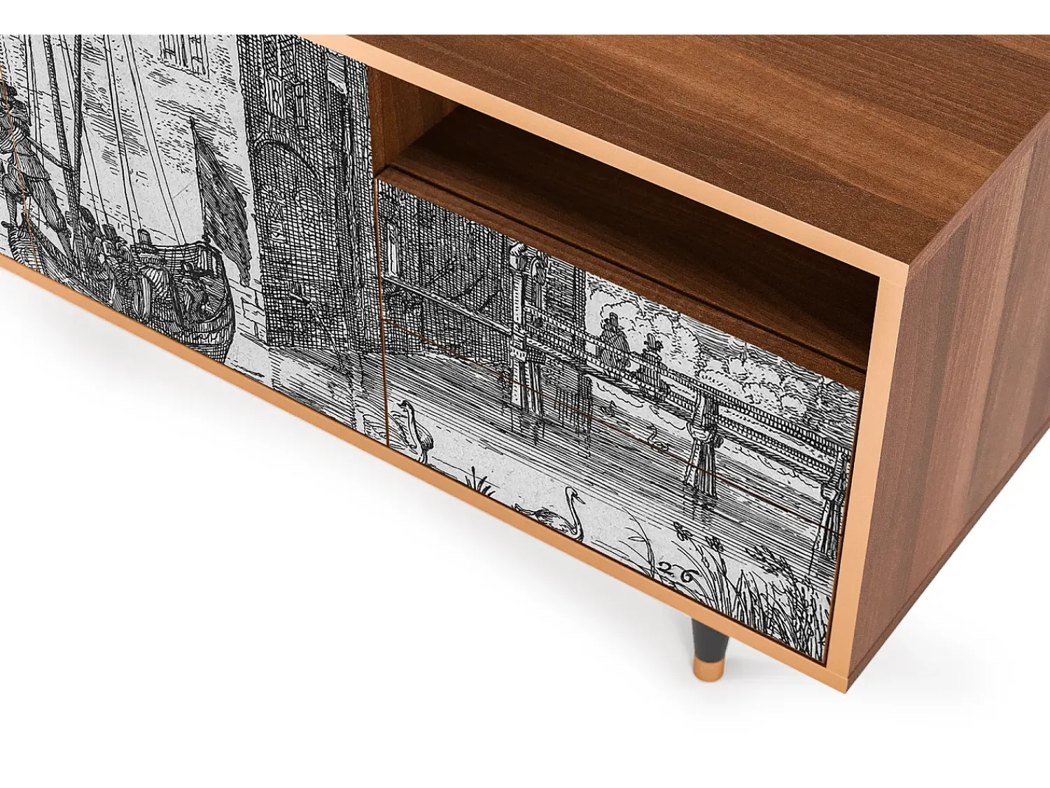 Mueble de TV - 125х56х41 cm - T7 - Castle with Bridge, Nogueira^ Móvel De Tv