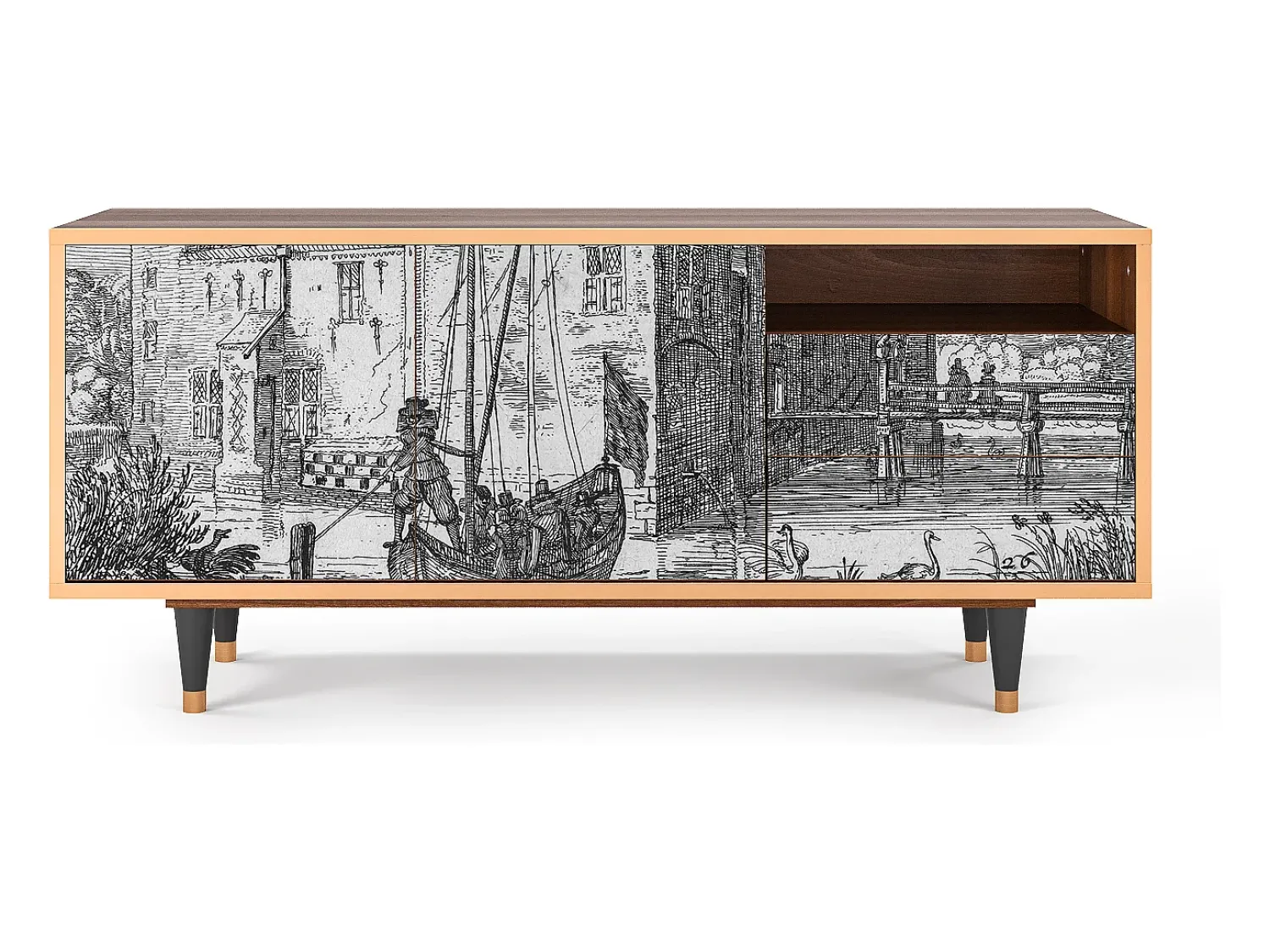 Mueble de TV - 125х56х41 cm - T7 - Castle with Bridge, Nogueira^ Móvel De Tv